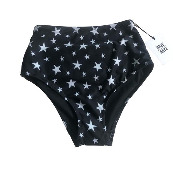 NEW Daze Dayz starry night high waisted brief bikini bottom black white sz XS - Picture 2 of 5